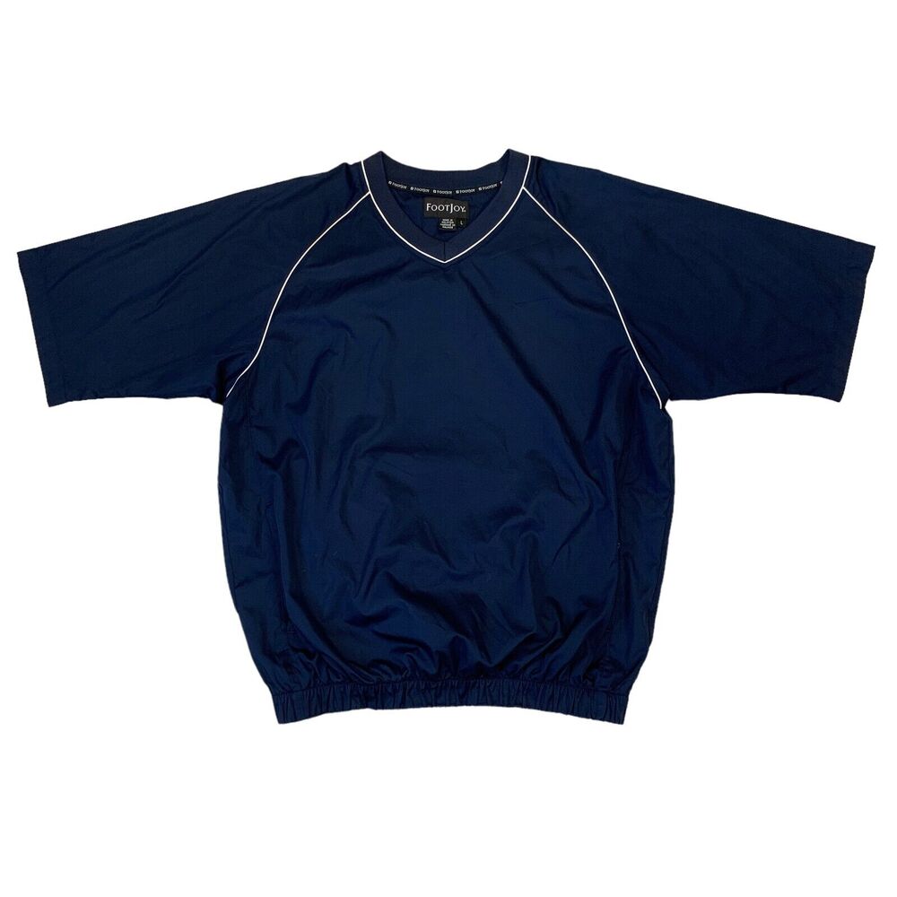 FootJoy Golf Shirt Mens L Large Navy V Neck Short Sleeve Cover Up Windbreaker